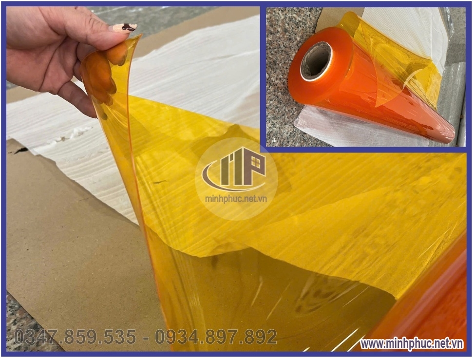 mang nhua pvc trong suot mau vang day 1mm kho rong 1 4m x dai 30m